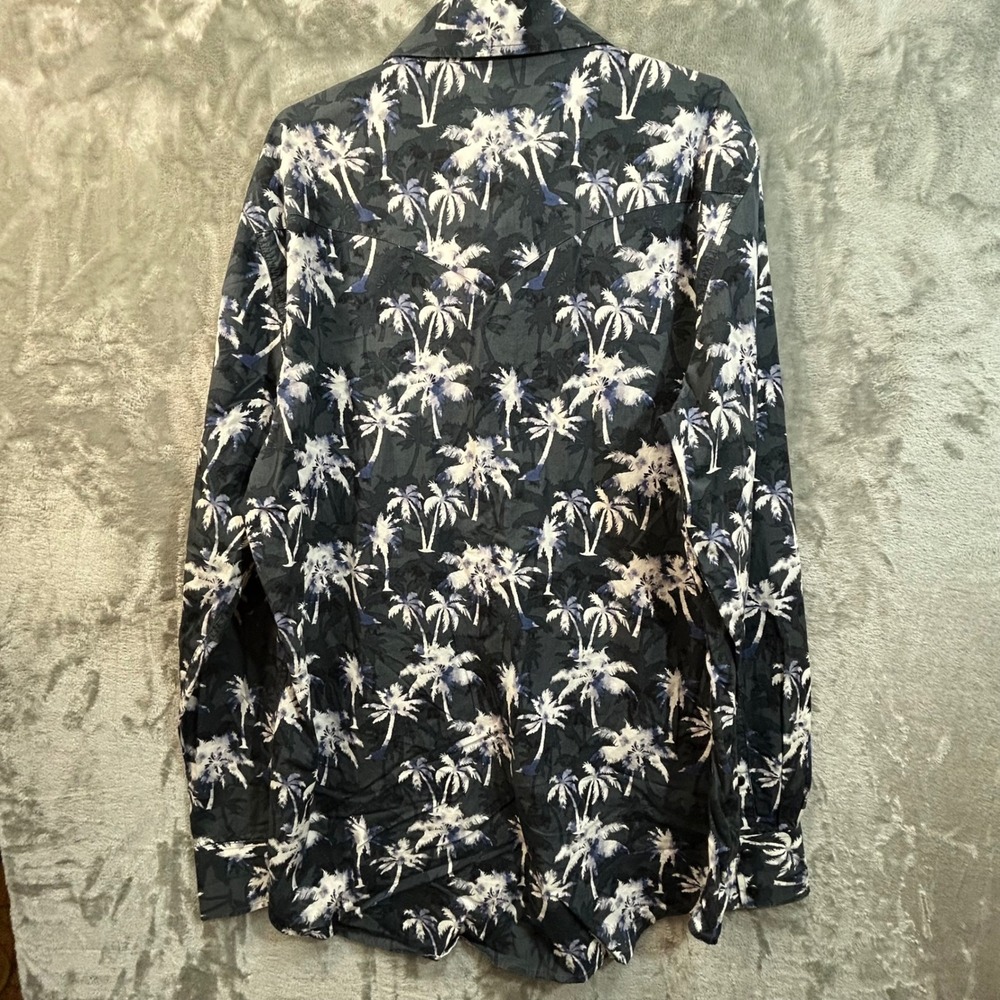 Rock & Roll Denim Mens Large Palm Tree Western Snap Shirt Modern Fit B2S9412 - Picture 6 of 11